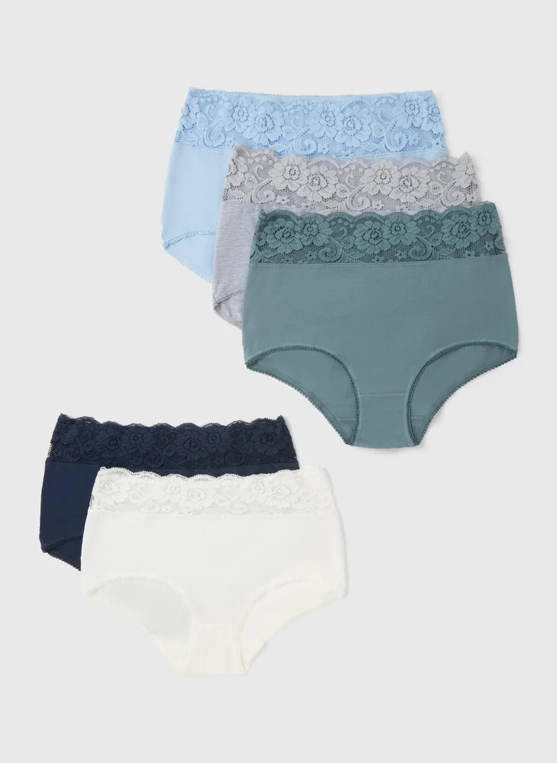Matalan Multi 5 Pack Multi Lace Trim Full Knickers for Women | Best Price UAE
